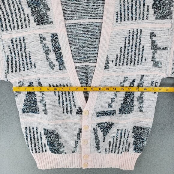 Vintage Santana Pin Geometric Pattern Mens M Long Sleeve‎ Button Cardigan Fuzzy - Picture 4 of 5